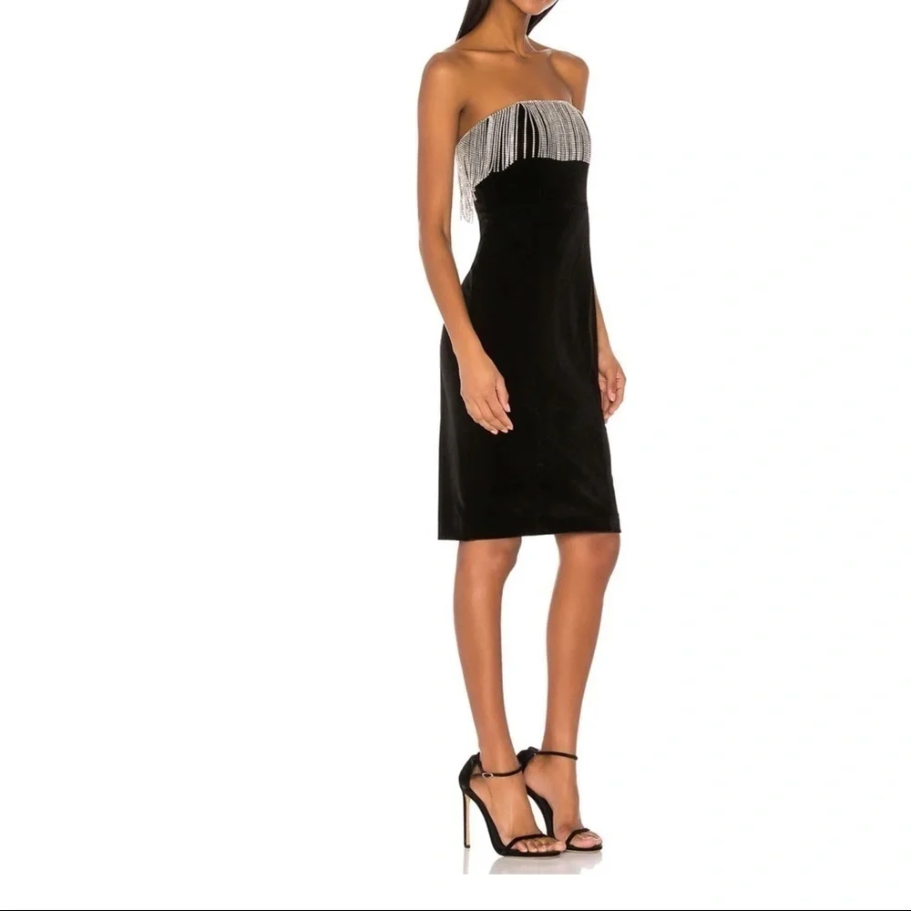 SOLD LPA Audra Dress Velvet Diamond Fringe womens XL black silver gemstone - Picture 4 of 16